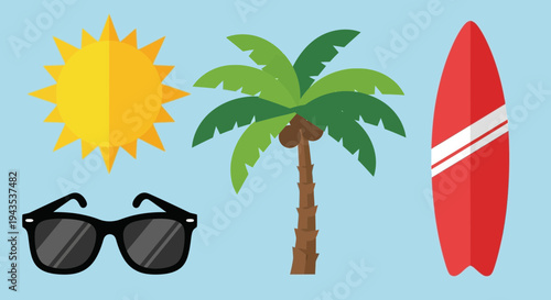 Sunglasses Palm Tree Surfboard Sun Summer.