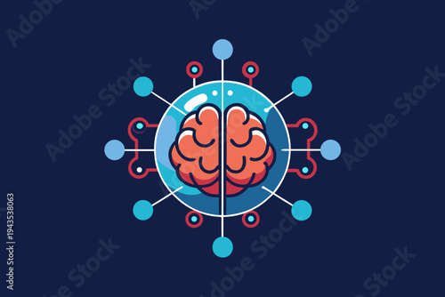brain with orbiting neural nodes technology icon