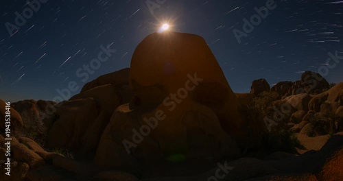 Skull Rock Joshua Tree Night Sky Star Trails Moon Timelapse