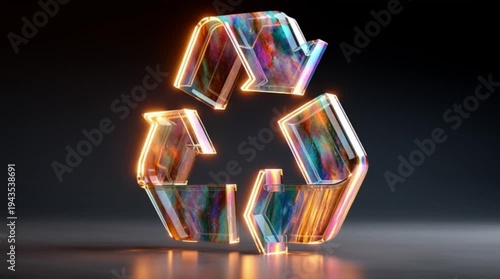 Recycling Symbol, Glass Arrows, Sustainable Future, Eco-friendly, Circular Economy