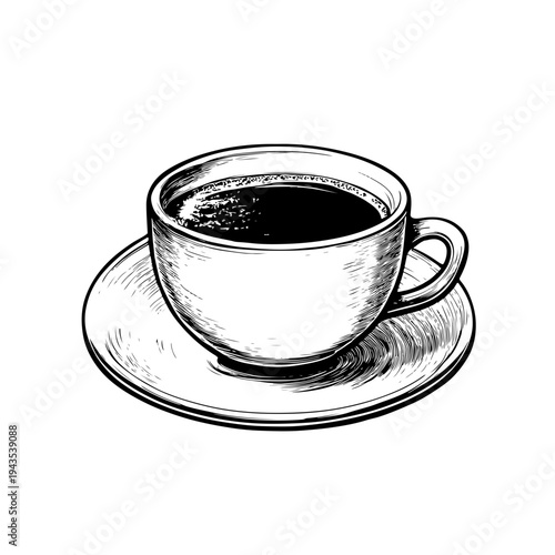Elegant hand drawn coffee cup illustration for Adobe Stock, a perfect representation of a freshly brewed beverage, ideal for coffee shop designs and morning rituals