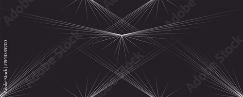 Minimalist abstract background with white radiating lines forming geometric patterns and intersections on dark background
