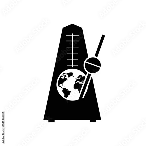 Black metronome with globe and thermometer.