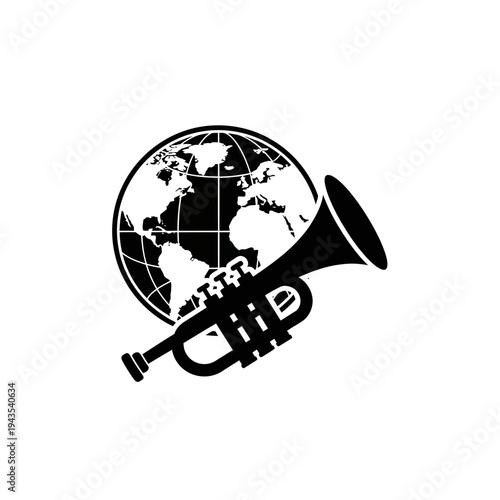 Black Trumpet With Globe Earth.