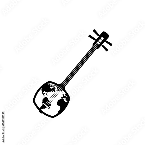 Black and white Erhu instrument illustration.