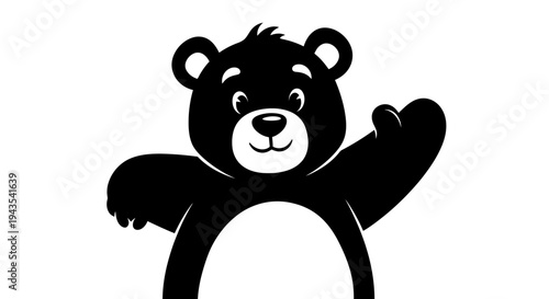 Black and White Cartoon Bear Character.