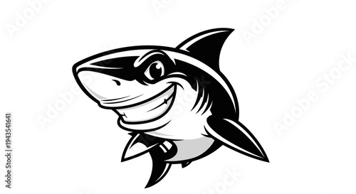 Black and White Cartoon Shark Illustration 1.
