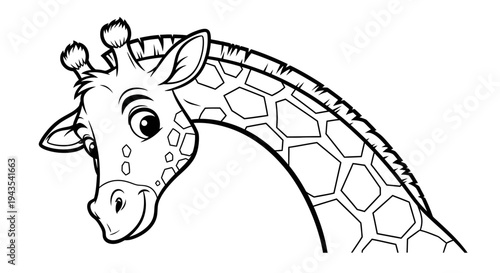 Black and White Giraffe Head Illustration.