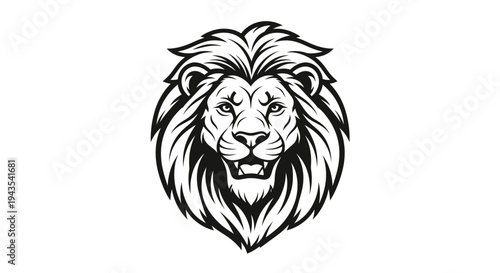 Black and White Lion Head Illustration.