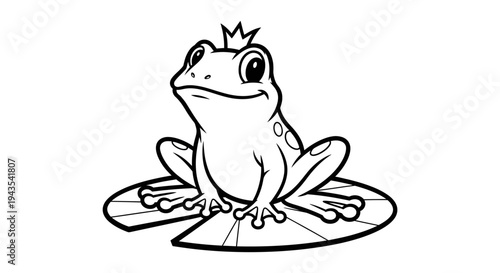 Cartoon Frog Sitting on Lily Pad.