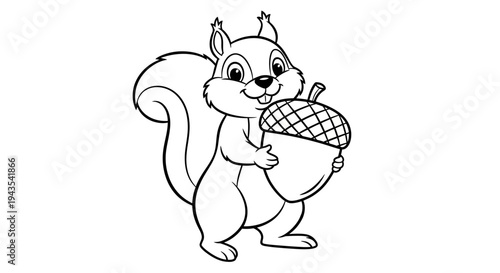 Cartoon Squirrel Holding Acorn Illustration.