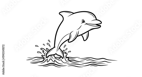 Dolphin Leaping Out of Water Illustration.
