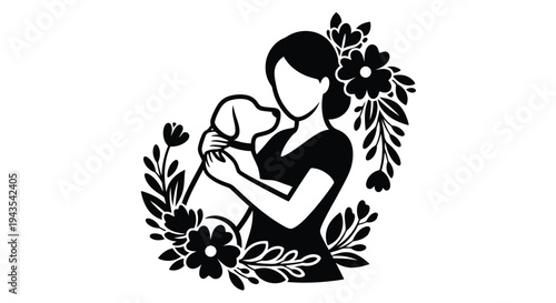 Mother's day illustration of loving mother embracing child with flowers