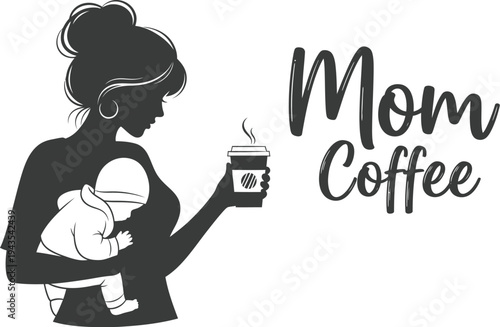 Mother's day tribute silhouette of mom enjoying coffee with baby