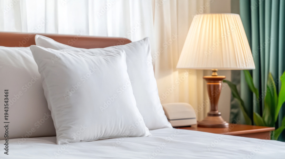Obraz premium Tranquil bedroom retreat with earthy color palette and cozy ambiance