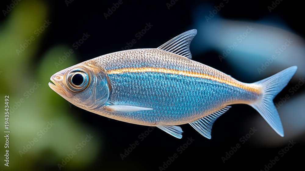 Fototapeta premium Flashlight fish pulsing in ocean depths - marine life harmony
