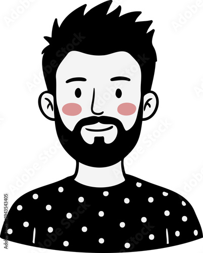 Minimalist Hand Drawn Illustration of a Bearded Man with Rosy Cheeks