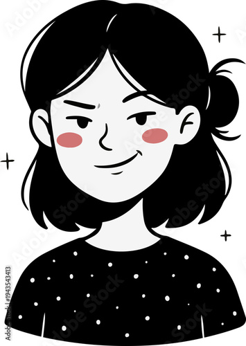 Minimalist Stylized Illustration of a Young Woman with a Confident Smug Expression
