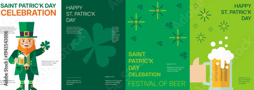 Festive St Patrick Day Vector Illustration with Leprechaun Face Shamrock Clover Green Elements Fireworks and Celebration Symbols for Greeting Card Poster Banner Invitation Brochure and Background