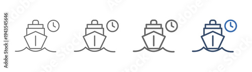 
outline icon set shipping time with time and ship design