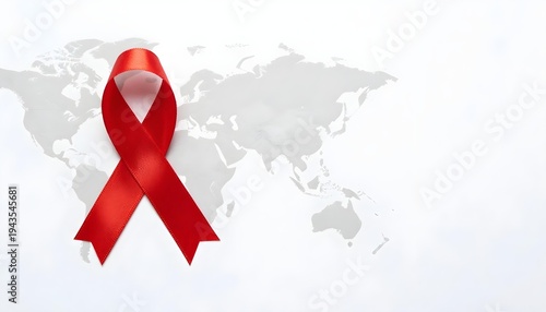 An awareness ribbon in red on a world map, promoting ALS awareness and honoring those affected by the disease