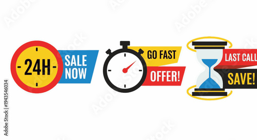Modern E-commerce Sale Timer and Countdown Badge Vector Set