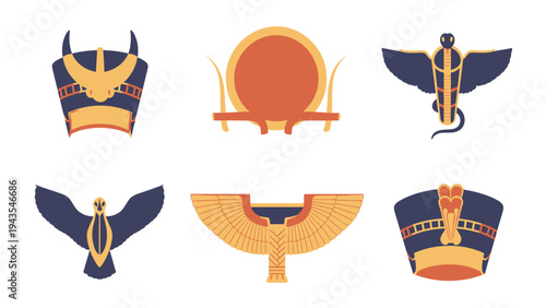 Collection of Ancient Egyptian Symbols and Hieroglyphs Ra Ankh Eye of Horus Scarab Cobra Pharaoh Symbols