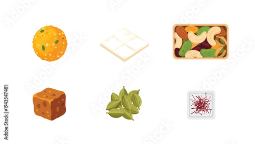 Assortment of Indian Sweets Nuts and Spices Collection Flat Lay Style