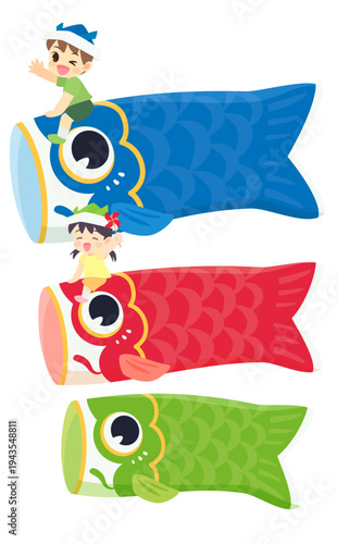 大きな鯉のぼりのポップなこどもの日フレーム_文字・背景なし_縦