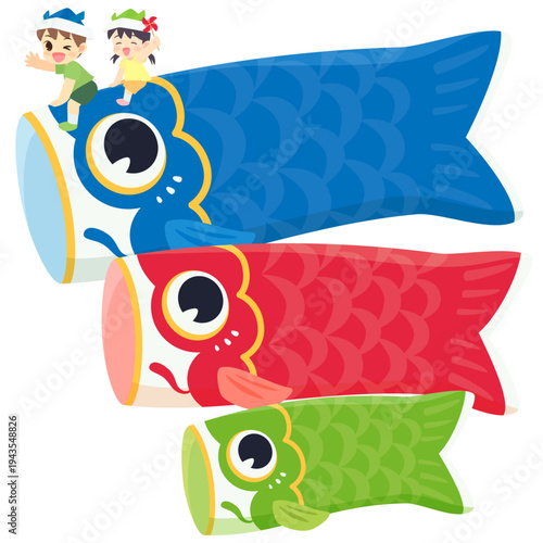 大きな鯉のぼりのポップなこどもの日フレーム_文字・背景なし_正方形