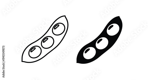Simple black and white icon set featuring two distinct styles of soybean pods with visible seeds inside