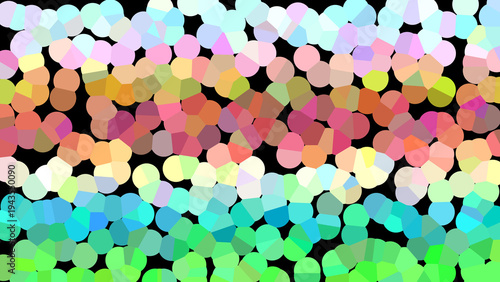 Vibrant multicolored confetti shapes scattered on a black background creating a festive atmosphere with bright hues and playful design elements