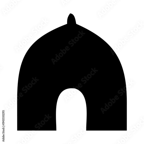 A black silhouette of a cave entrance with a large archway and a small peak isolated on transparent background, Vector