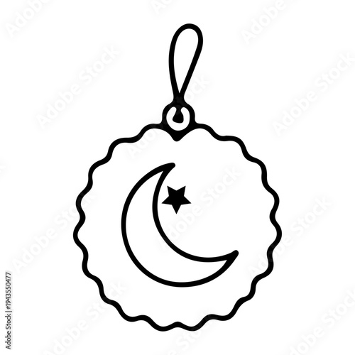 A delicate pendant featuring a crescent moon and star design. isolated on transparent background, Vector