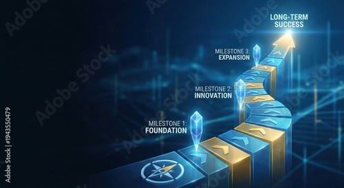 Business growth strategy roadmap with milestone foundation innovation expansion toward long term success