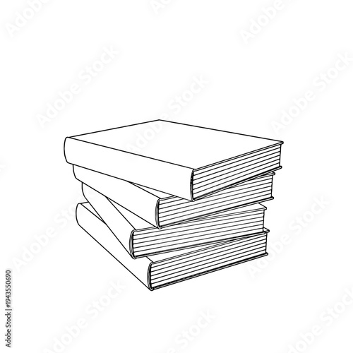 Outline for Coloring of Hardcover Book with Bookmark on White Background. Vector Illustration.