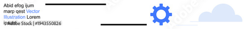 Automation, workflow management, cloud computing, technology systems, data synchronization, process improvement. Blue gear icon with cloud and text layout. Automation and workflow management