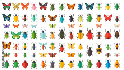 Entomology Icon Set Colorful Insects Bugs Dragonflies Bees Vector