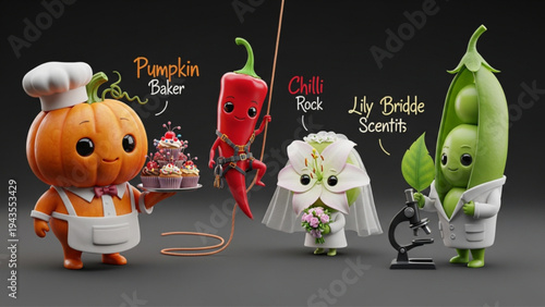 Cute 3D Anthropomorphic Vegetable Characters with Different Professions