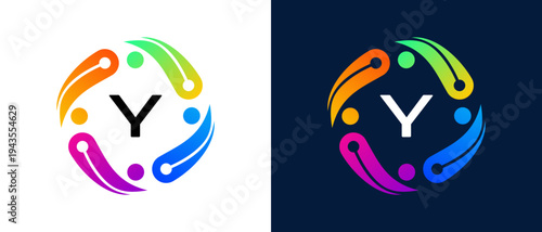 Modern letter “Y” logo with a digital technology and connectivity concept Circular abstract design featuring vibrant gradient elements that symbolize innovation, collaboration