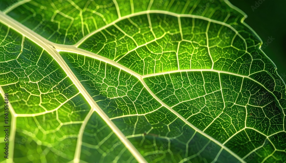 Obraz premium Intricate Veins of a Green Leaf - A Macro View of Natures Design.
