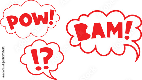 Red Comic Book Speech Bubbles P O W B A M Question Mark