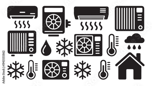 Home climate control icons for heating cooling and weather conditions vector set