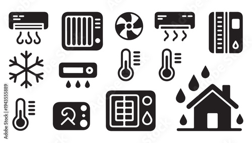 Climate control icons for air conditioning heating and temperature regulation