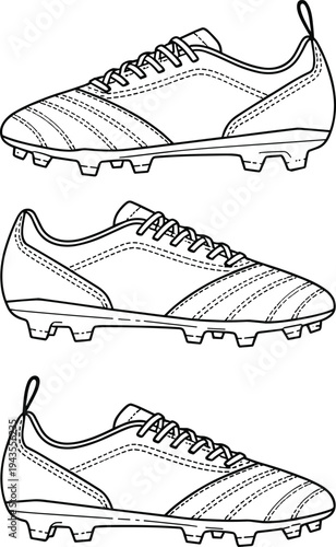 Soccer cleats vector illustration, detailed line art of football boots design, sports footwear drawing for athletic gear, and equipment concept