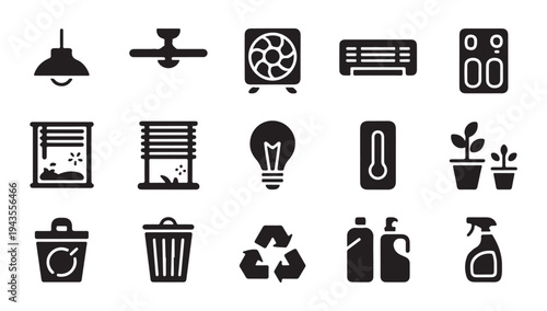 Set of modern home and office appliances icons for smart living