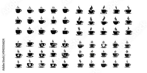 Mega collection of coffee shop logos in clean vector style on white background.