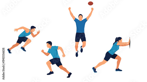 Diverse Group of People Performing Various Sports and Fitness Activities on White Background