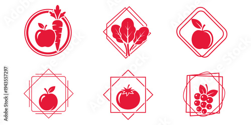 Modern fresh fruit logo collection designed with simple shapes and bright colors for grocery and farm businesses.