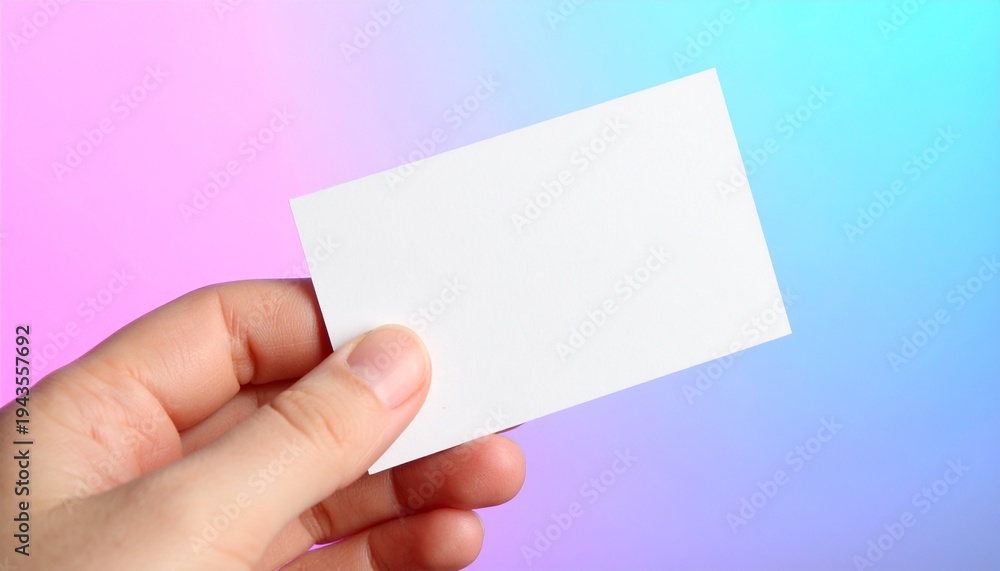 Obraz premium Human hand holds an empty white rectangular card for personalized message
